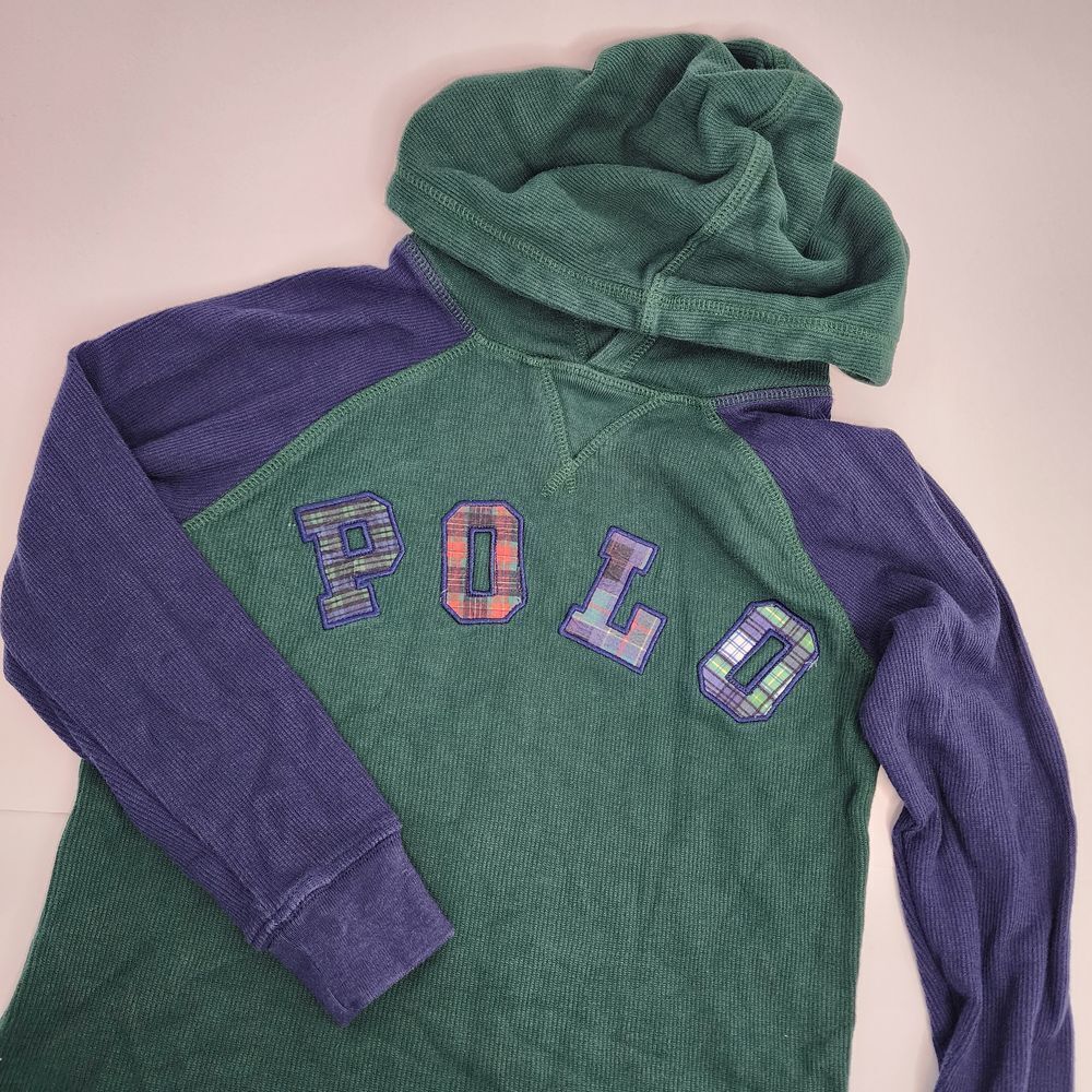Polo‎ Ralph Lauren Hoodie Pullover Boys 6 Green Plaid Thick Waffle Knit - Picture 2 of 9